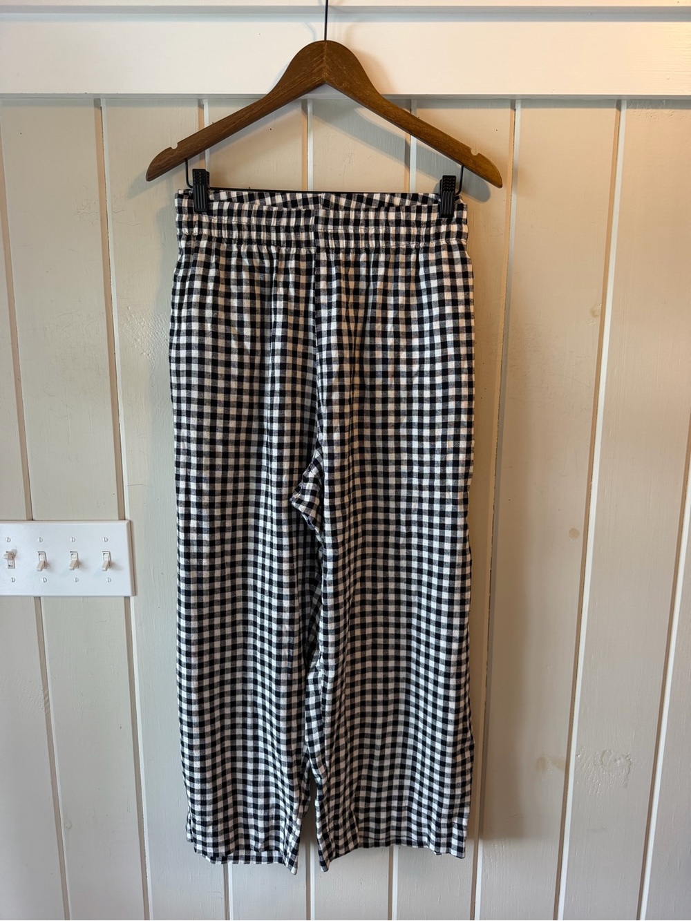 Old Navy Black & White Gingham Wide Leg, Elastic Waist Pants, Size XL